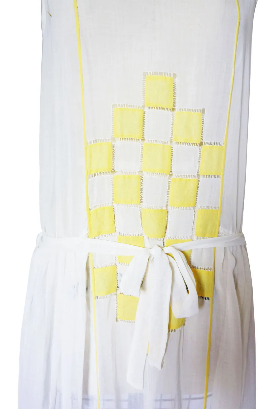 1920s French Check Cotton Batiste Dress