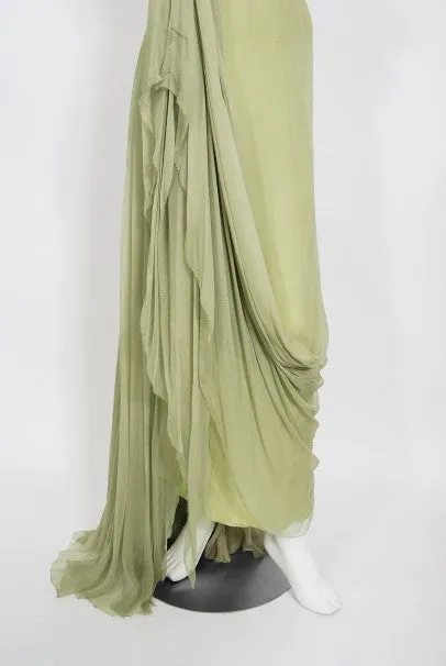 1950's Howard Greer Couture Sage-Green Draped Chiffon Strapless Gown