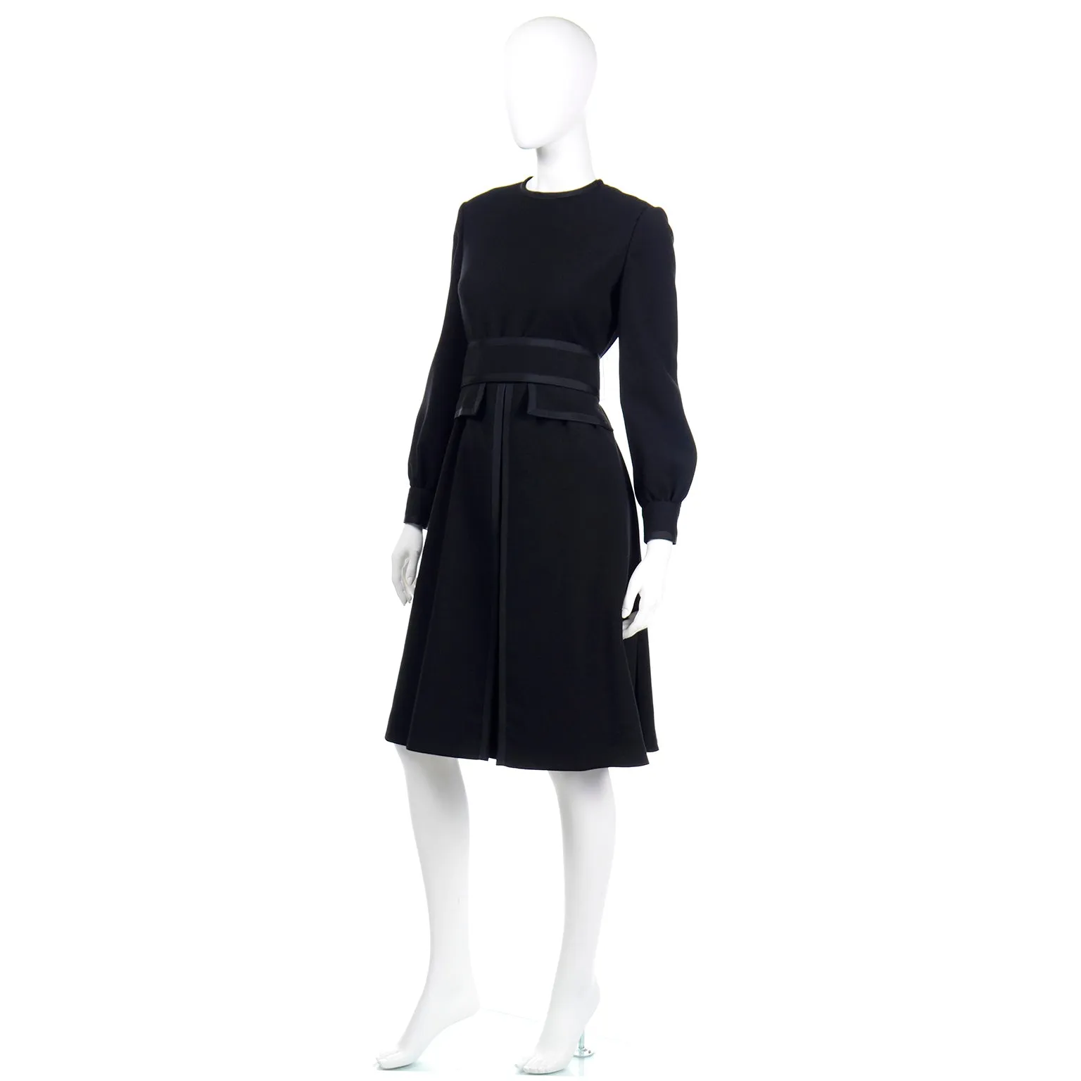 1960s Geoffrey Beene Black Dress With Pleated Details & Wide Belt