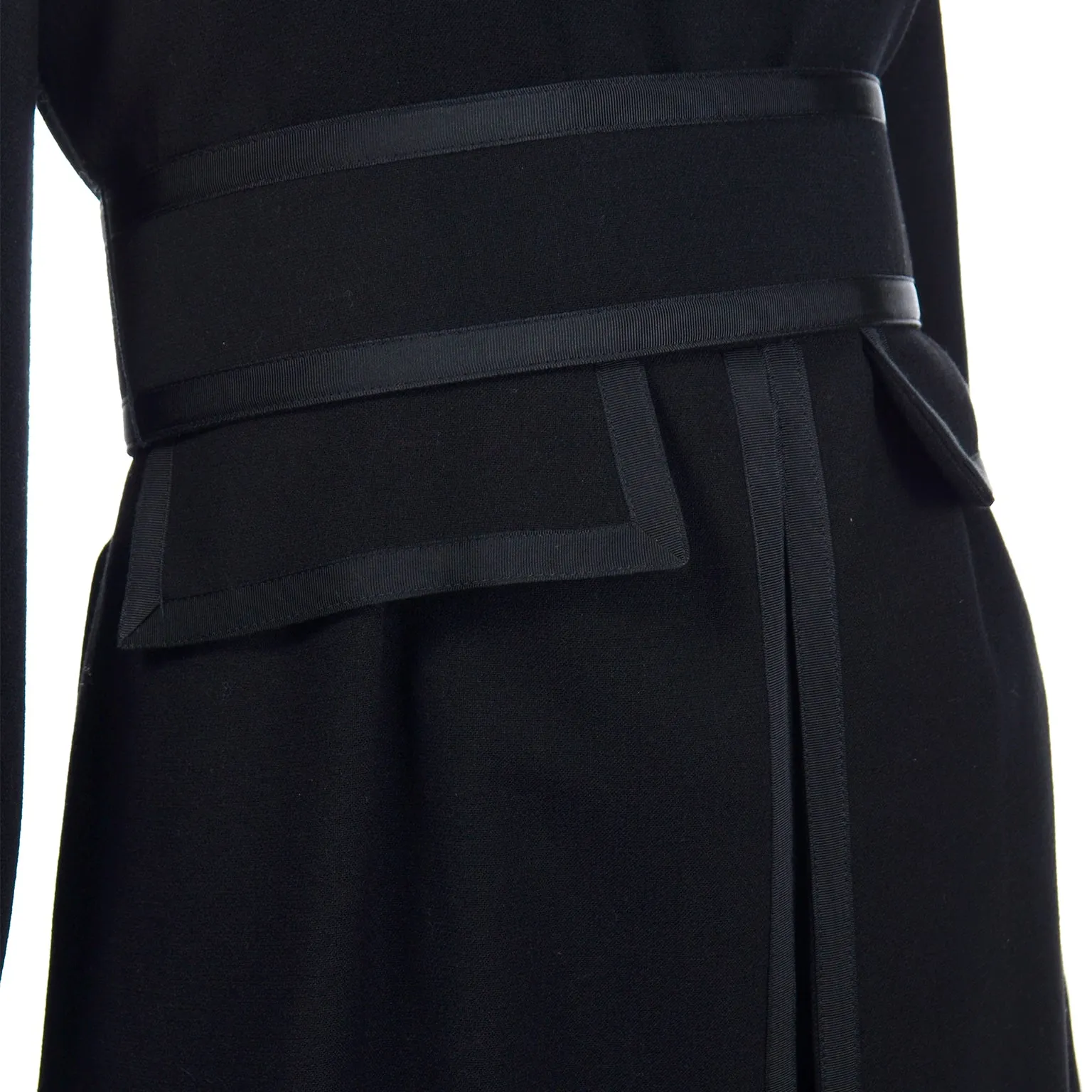 1960s Geoffrey Beene Black Dress With Pleated Details & Wide Belt