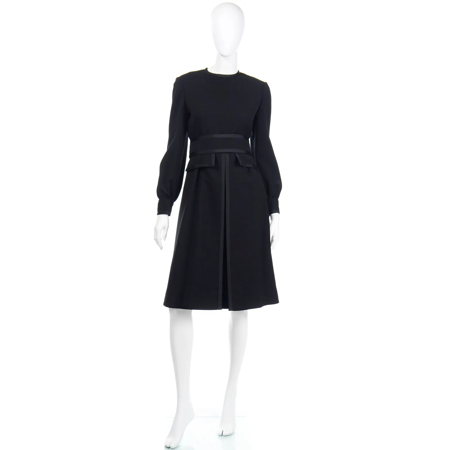 1960s Geoffrey Beene Black Dress With Pleated Details & Wide Belt