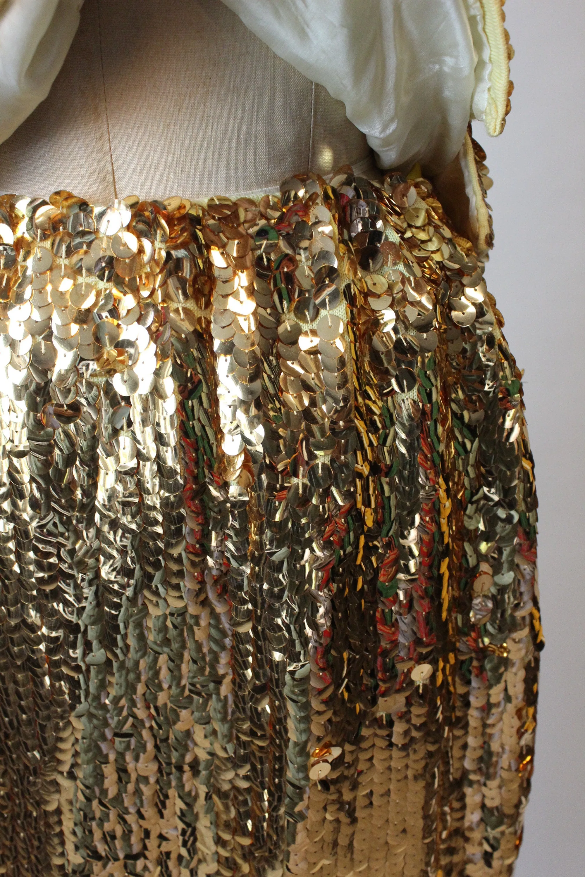 1960s GOLD SEQUIN dress pailettes top skirt set small medium | new fall