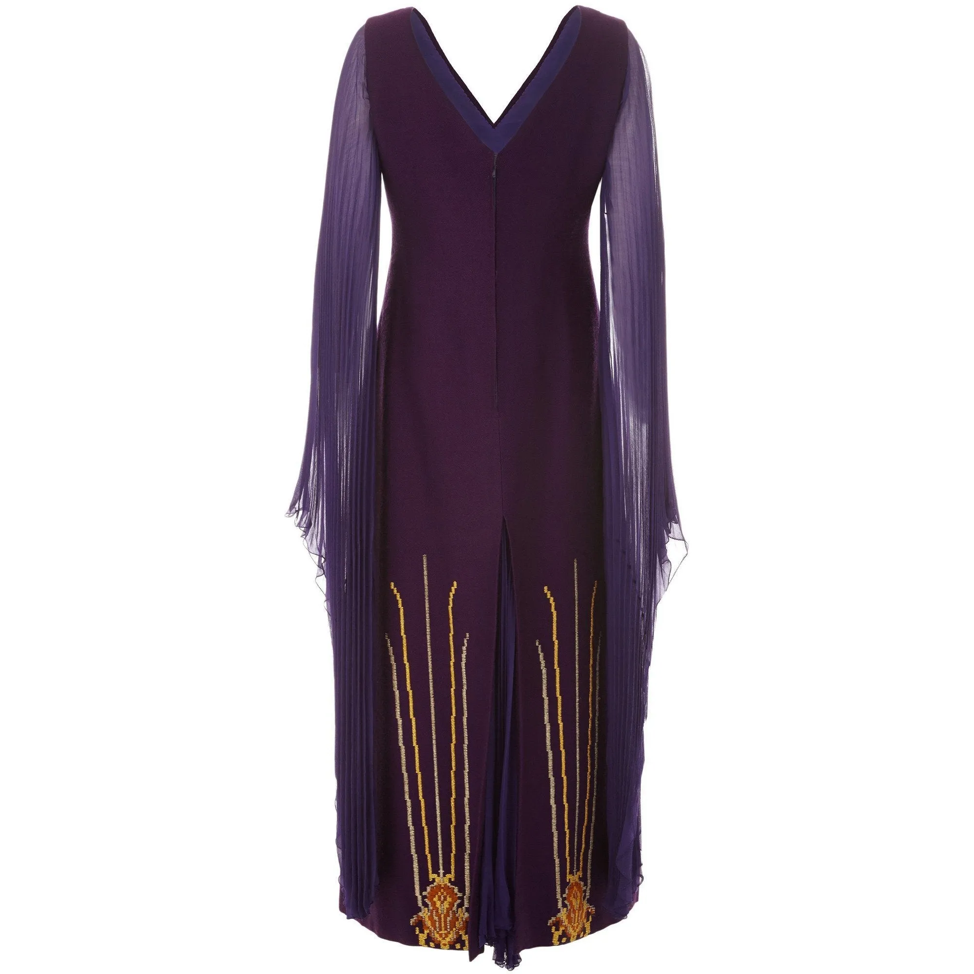 1970s Nikos-Takis Couture Purple Wool and Chiffon Dress