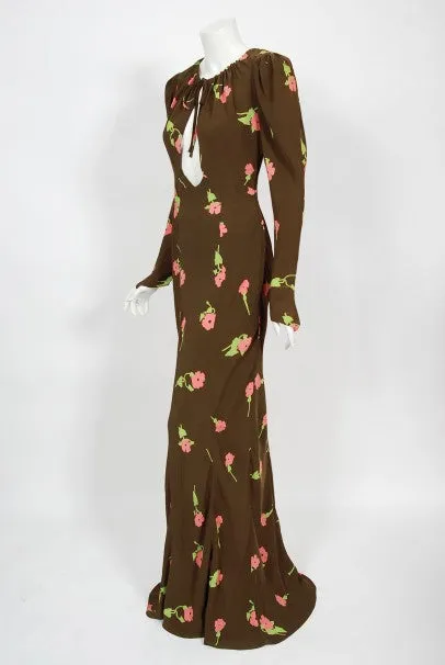 1972 Ossie Clark 'Busy Lizzie' Celia Birtwell Floral Print Bias-Cut Gown