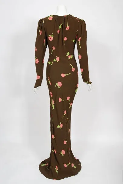 1972 Ossie Clark 'Busy Lizzie' Celia Birtwell Floral Print Bias-Cut Gown