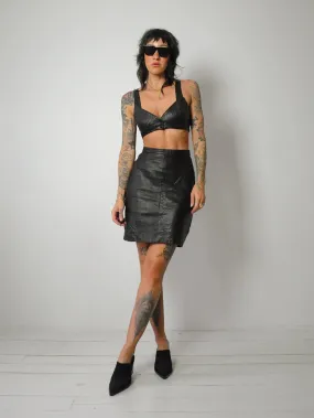 1980's Black Leather Bra & Skirt Set