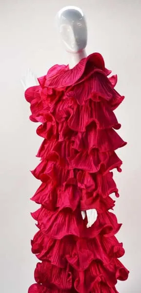 1980s Pierre Cardin Haute Couture Fuschia Ruffled Evening Gown