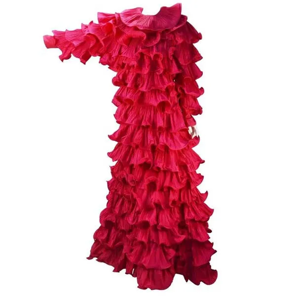 1980s Pierre Cardin Haute Couture Fuschia Ruffled Evening Gown