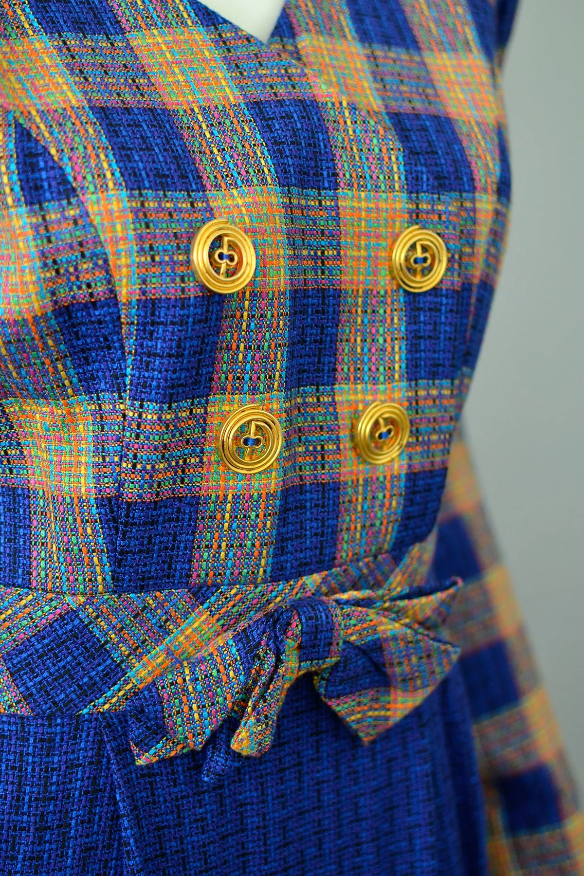 1990s Vibrant Plaid Tweed Suit Dress | Girl Boss Dress | Office Chic Dress