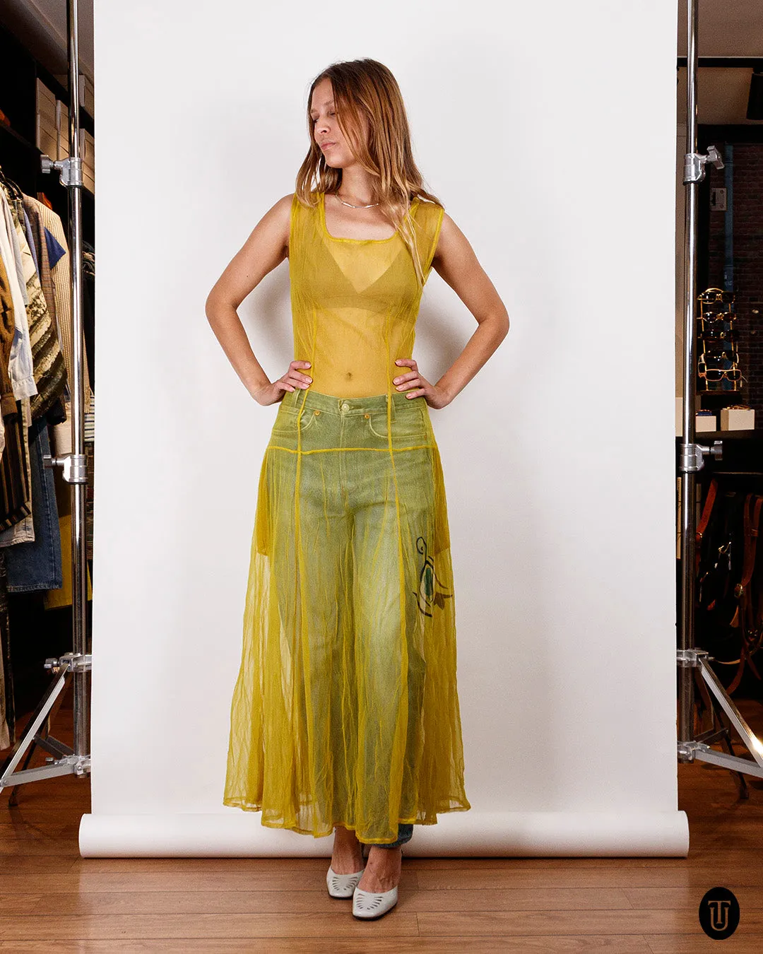 2000s Yohji Yamamoto Sheer Yellow Maxi Dress S/M