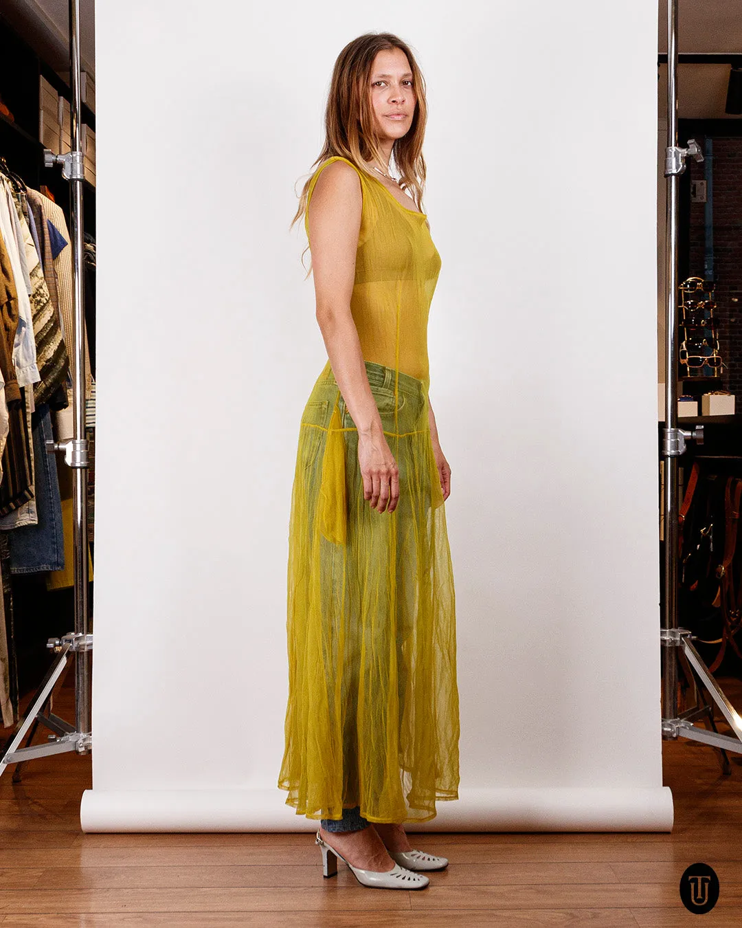 2000s Yohji Yamamoto Sheer Yellow Maxi Dress S/M