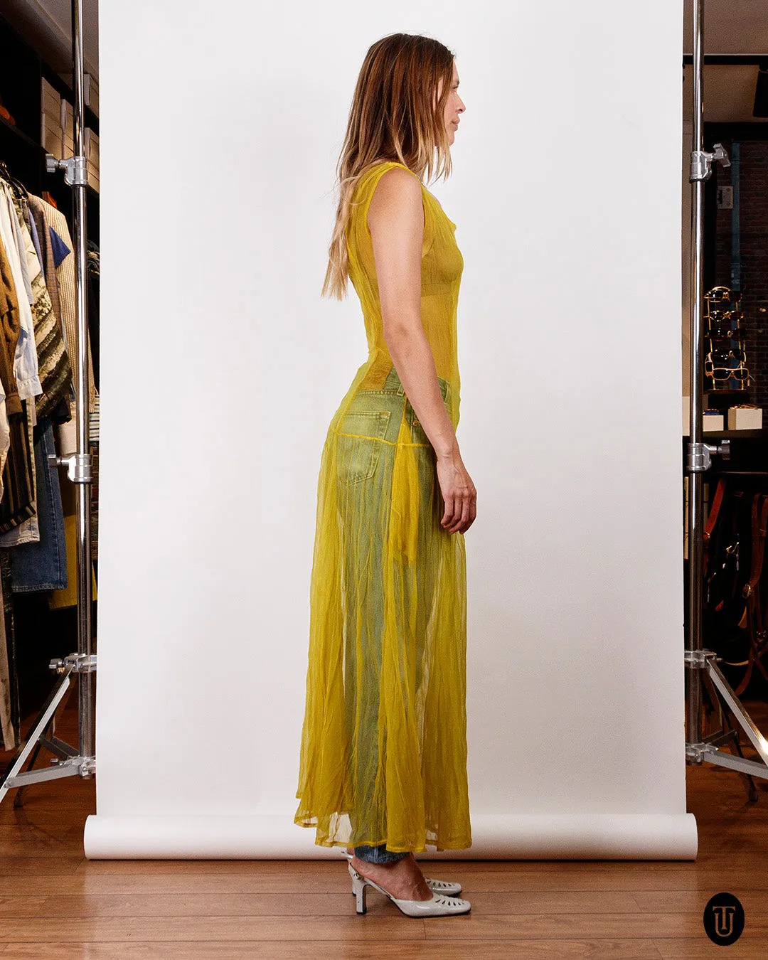 2000s Yohji Yamamoto Sheer Yellow Maxi Dress S/M