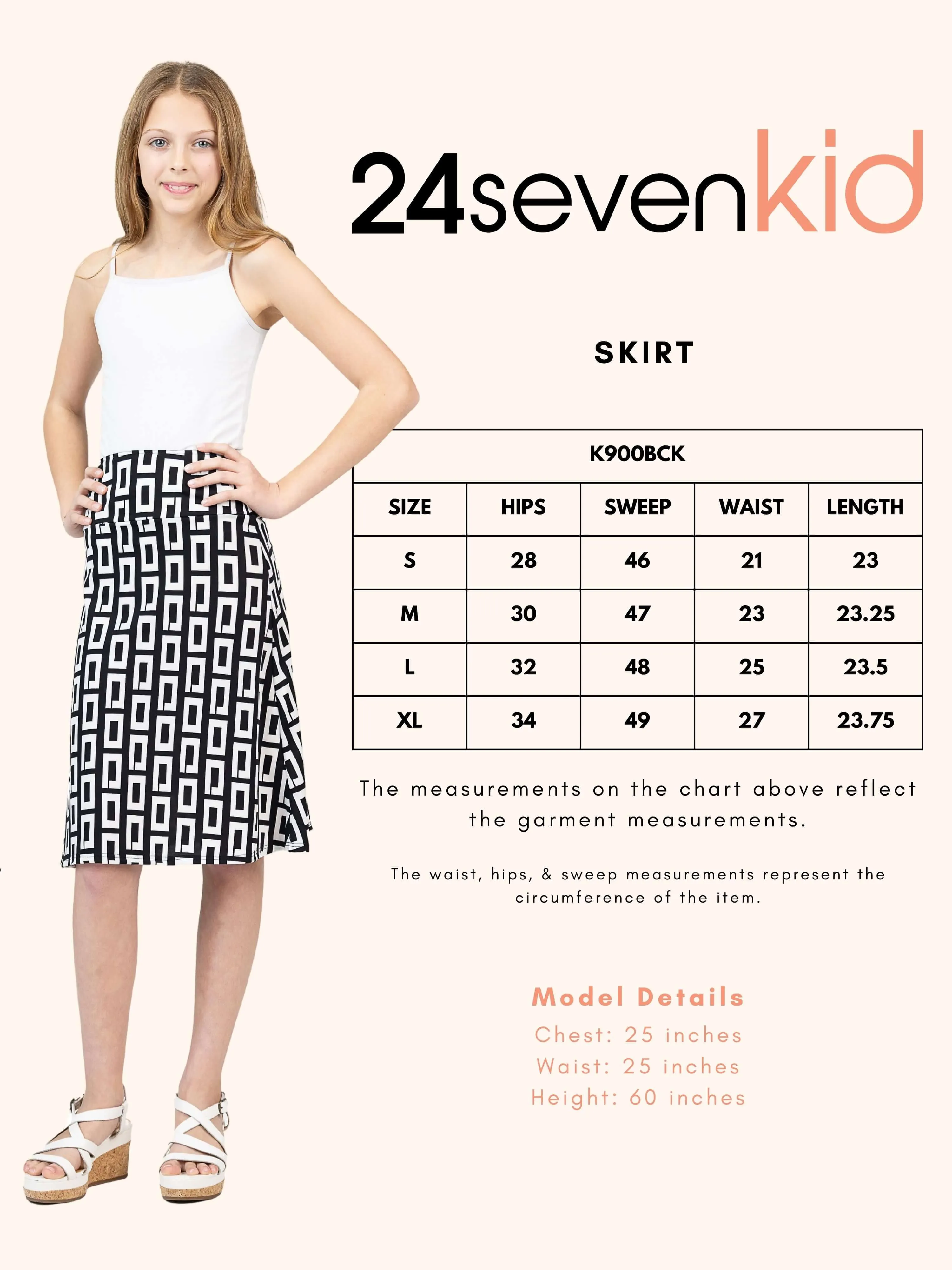 24sevenkid Black and White Girls Knee Length Skirt