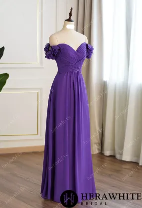 3D Flower Off-The-Shoulder Chiffon Bridesmaid Dress