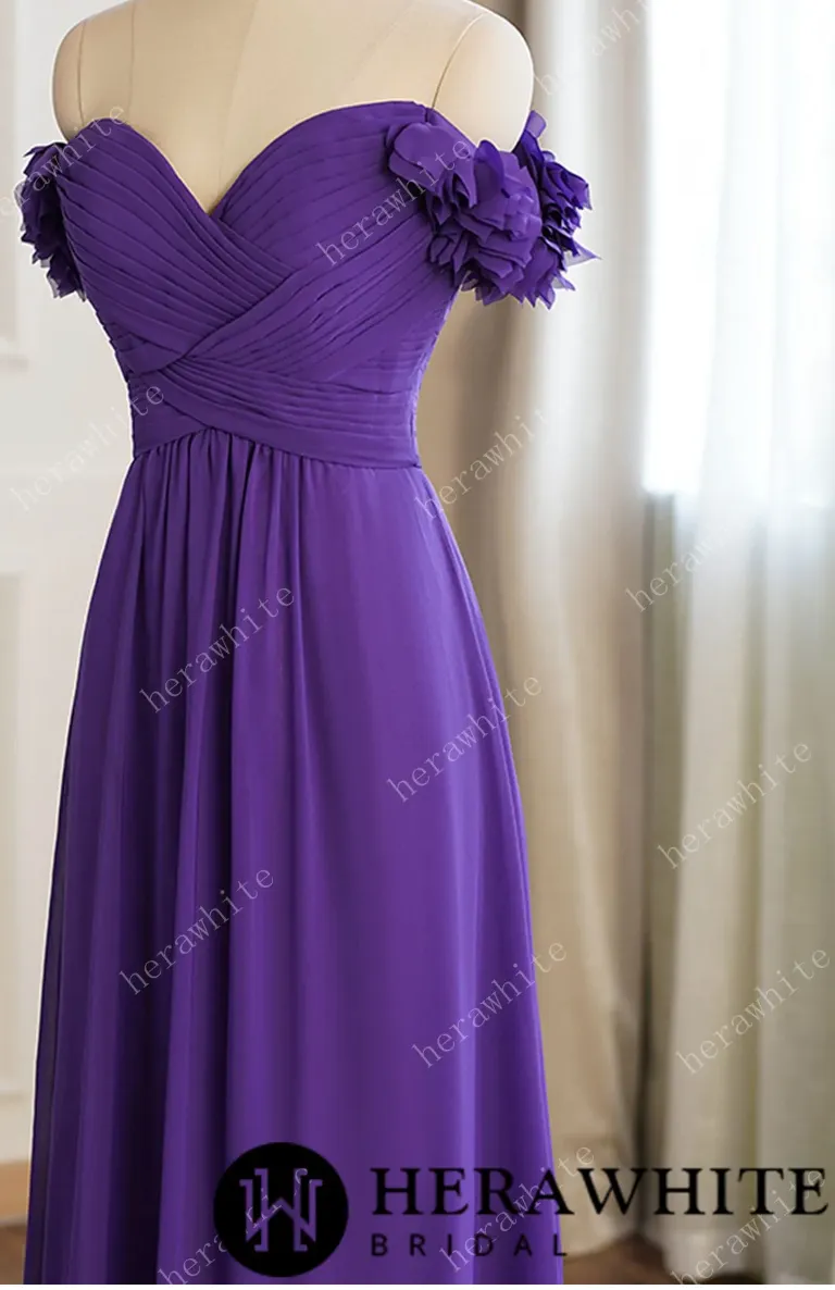 3D Flower Off-The-Shoulder Chiffon Bridesmaid Dress