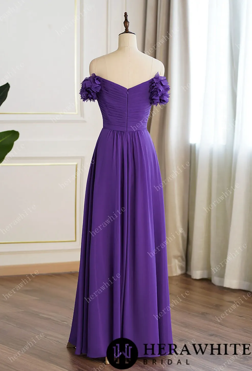 3D Flower Off-The-Shoulder Chiffon Bridesmaid Dress