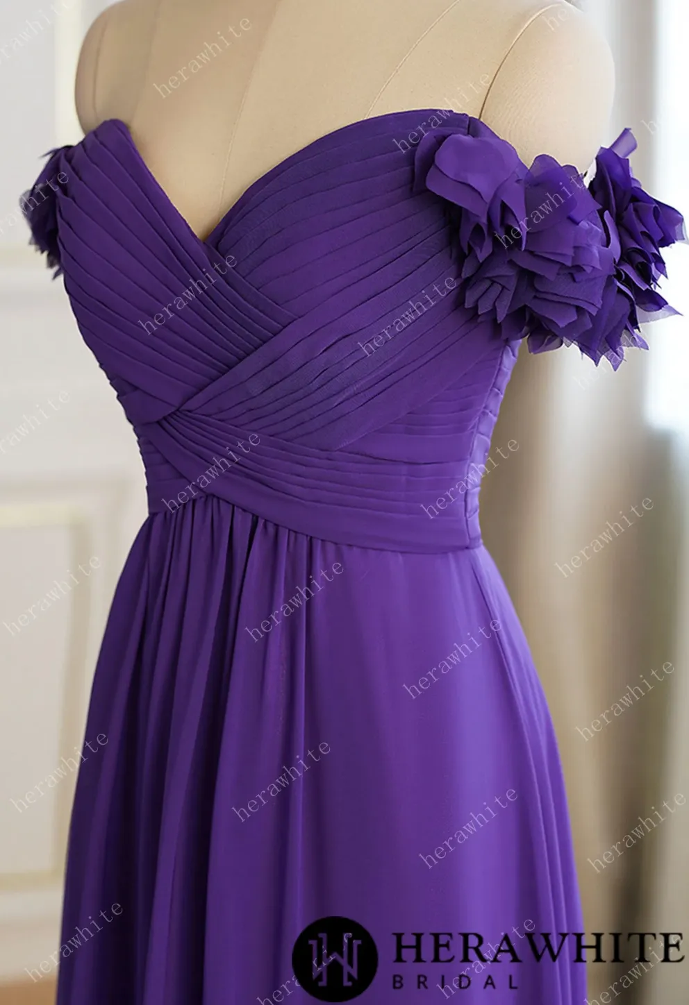 3D Flower Off-The-Shoulder Chiffon Bridesmaid Dress