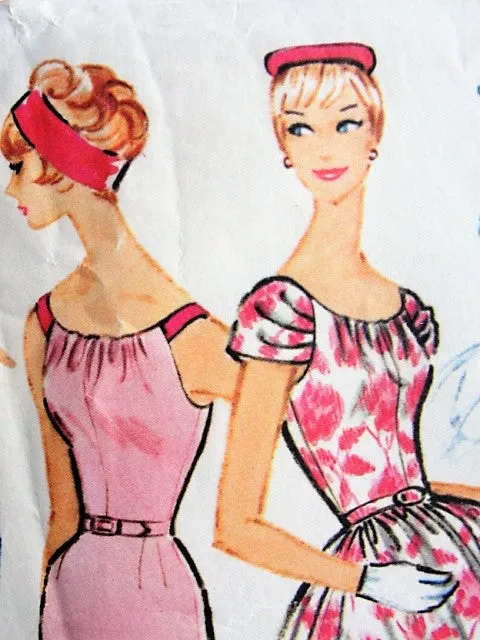 50s GLAM Draped Neckline Slim or Full Skirt Cocktail Party Dress Pattern McCALLS 4957 Two Flattering Designs Bust 33 Vintage Sewing Pattern