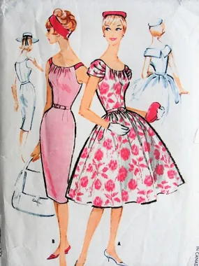 50s GLAM Draped Neckline Slim or Full Skirt Cocktail Party Dress Pattern McCALLS 4957 Two Flattering Designs Bust 33 Vintage Sewing Pattern