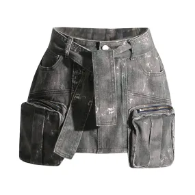 A Line Skirts For Women High Waist Short Length Patchwork Lace Up Camouflage  Denim Skirt Female Summer Fashion