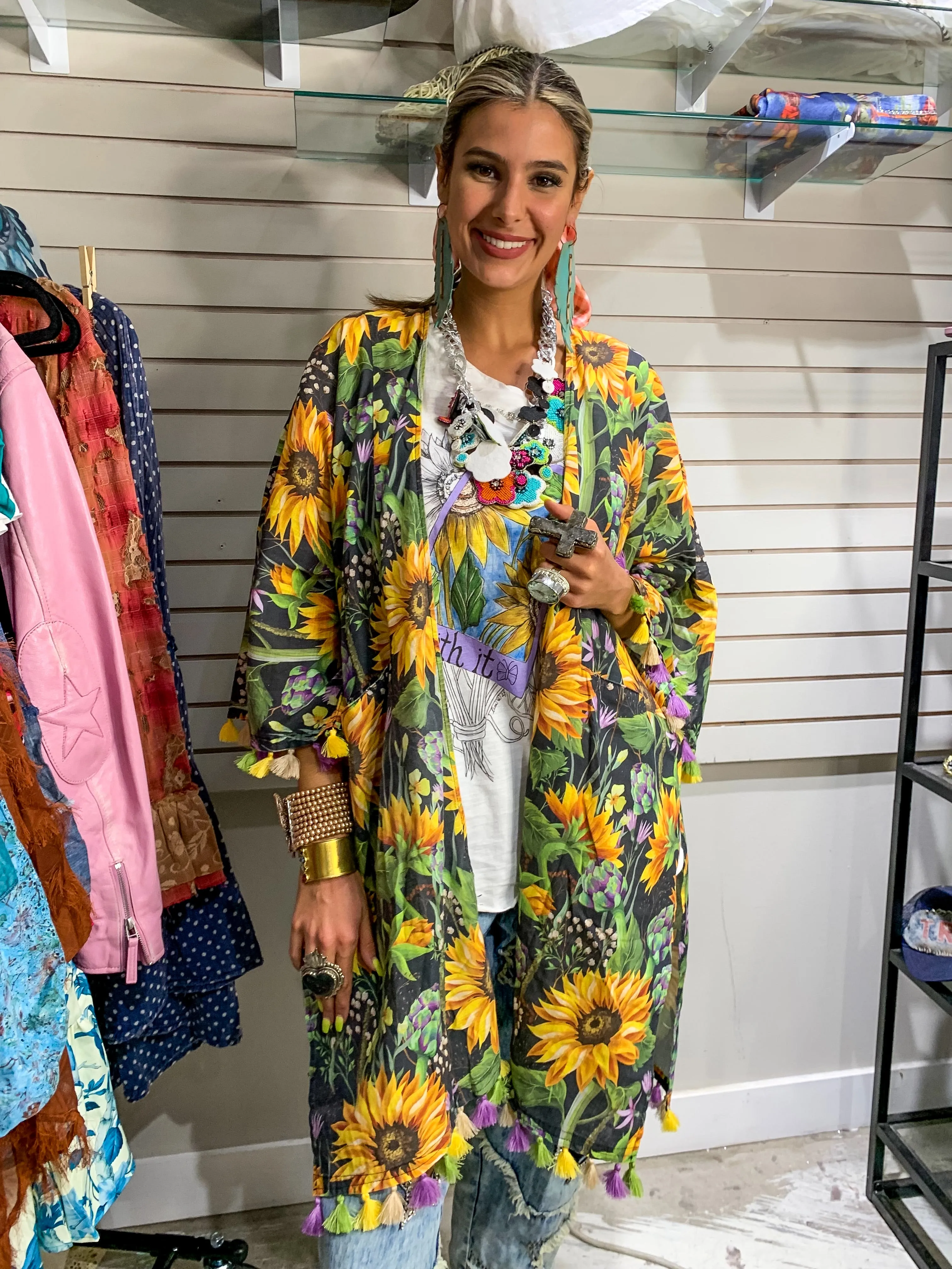 A Rare Bird Sunflower Kimono - One Size