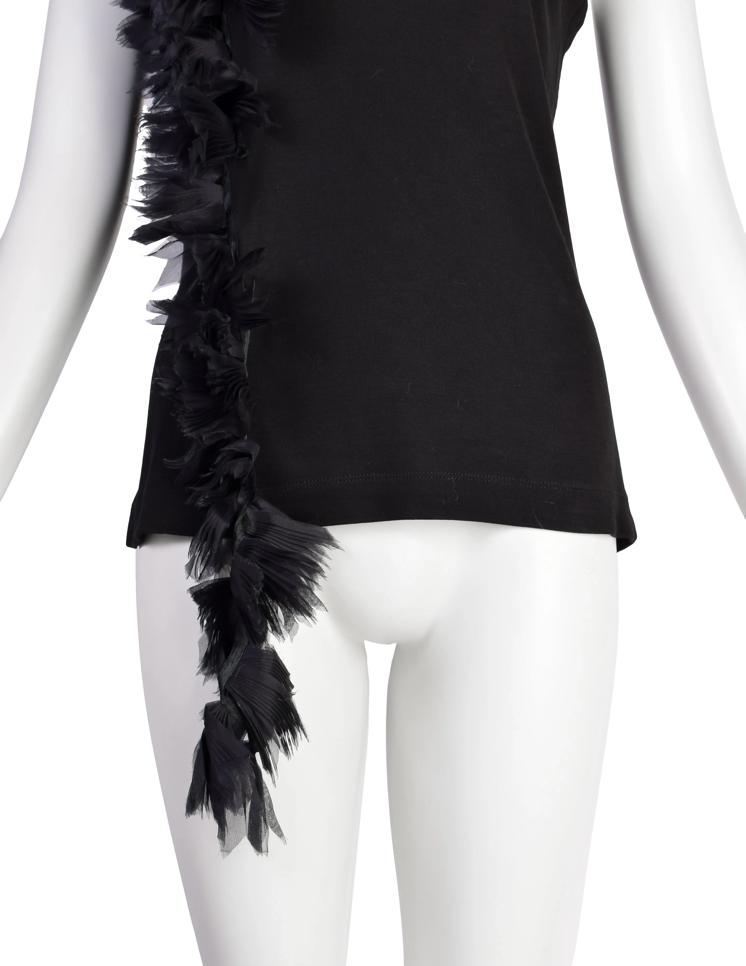 Alexander McQueen Vintage SS 2001 VOSS Black Jersey Tank Top with Pleated Chiffon 'Feather' Tail