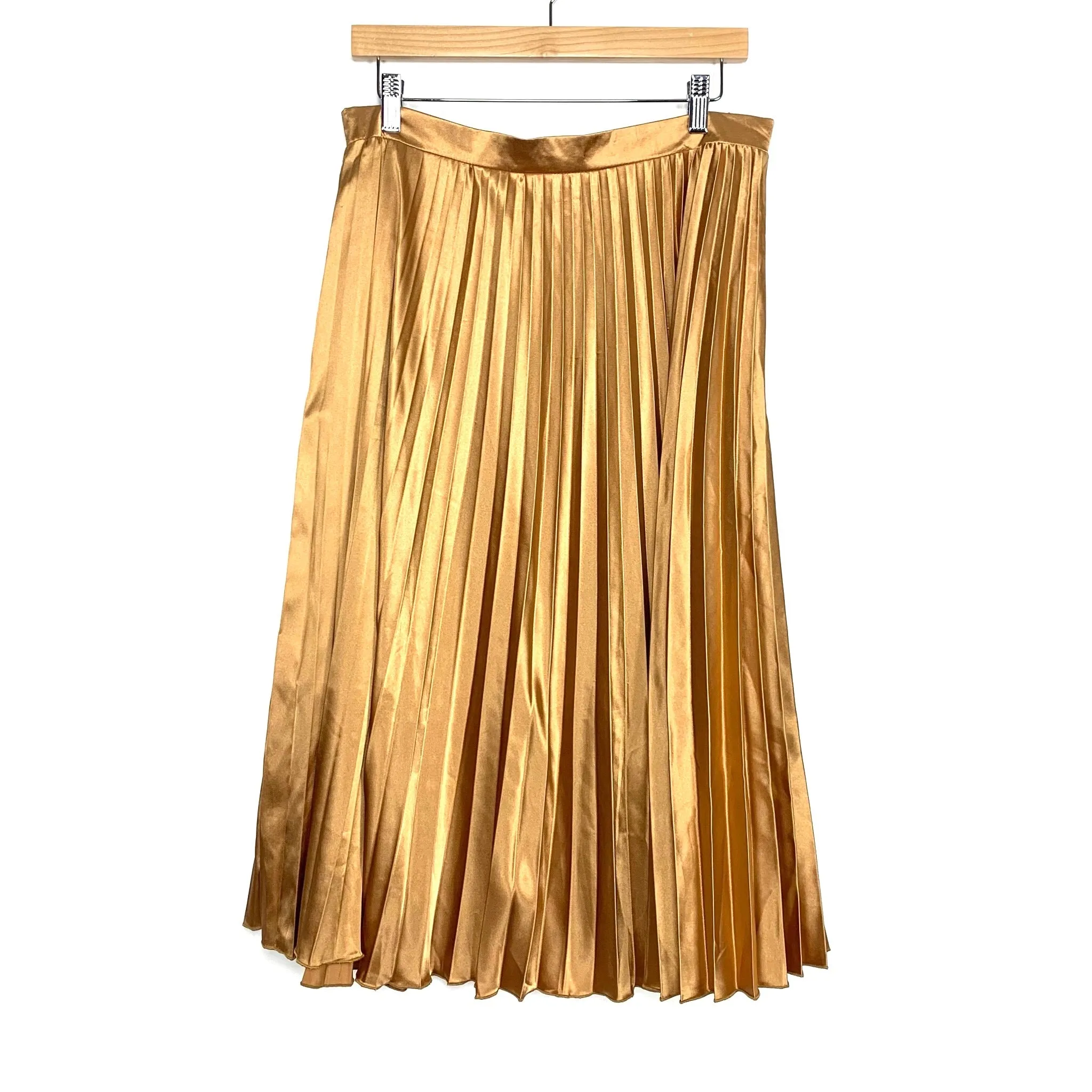 Allegra-K Gold Pleated Midi Skirt NWT- Size L