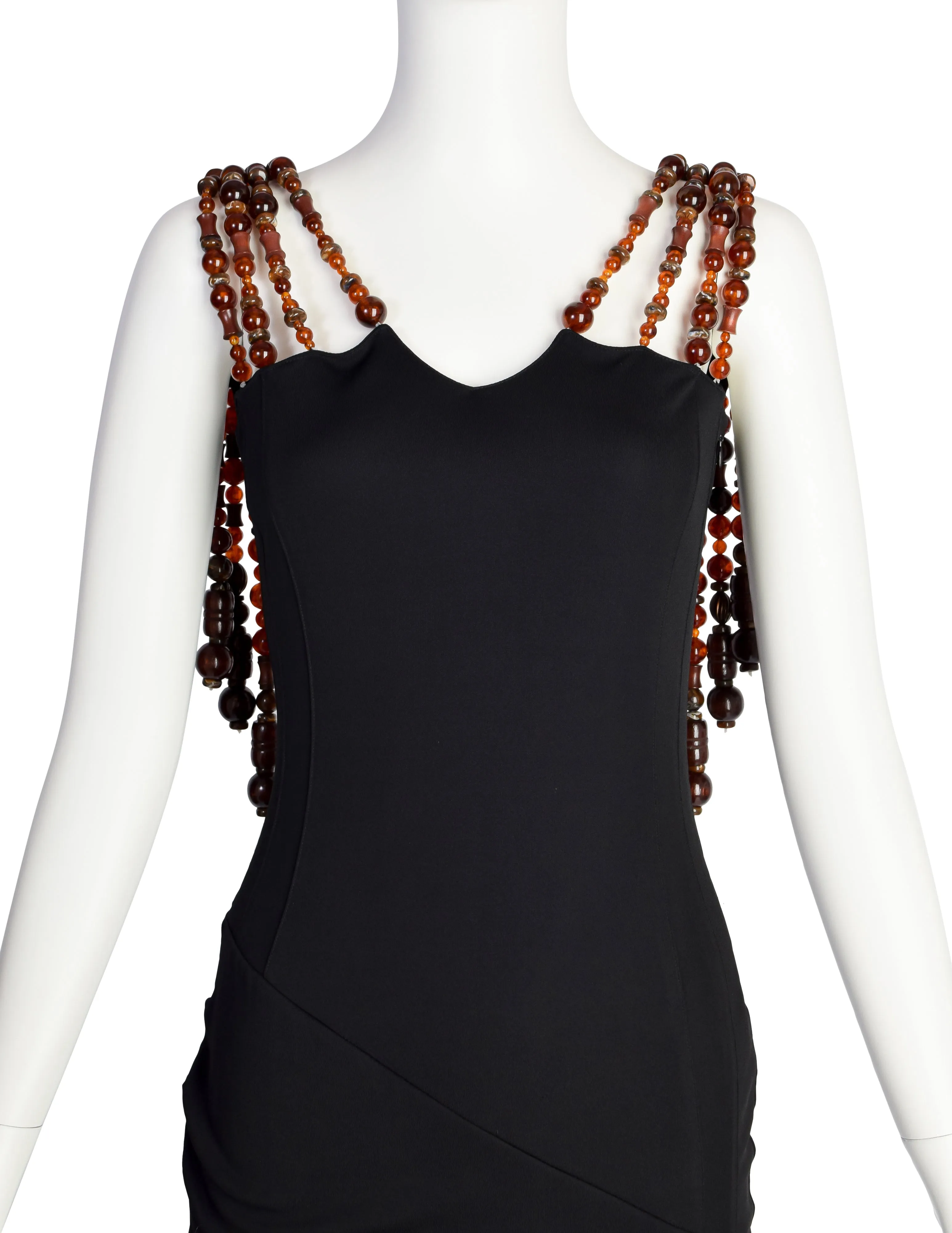 Alma Couture Vintage Black Gathered Body Con Dress with Amazing Beaded Straps