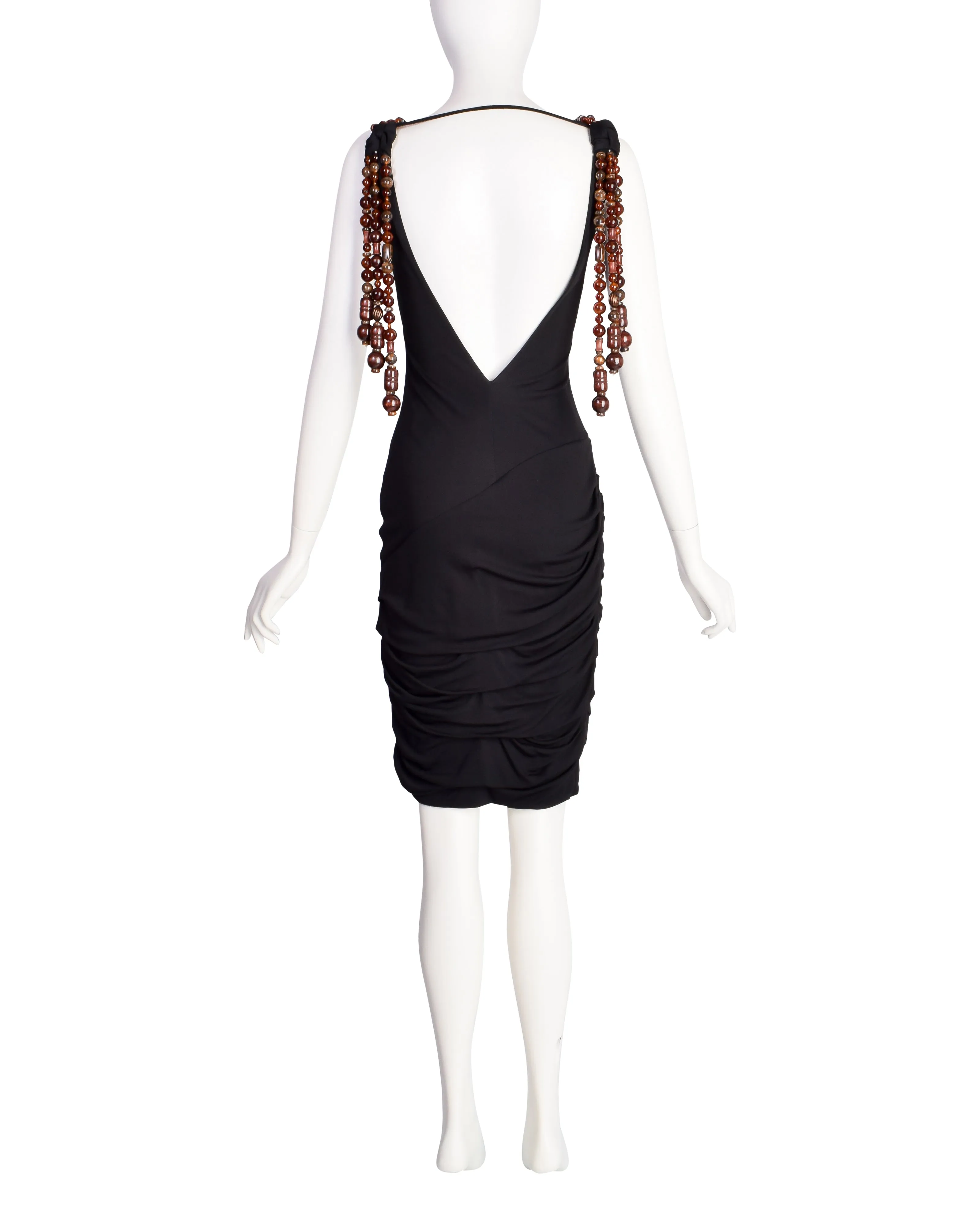 Alma Couture Vintage Black Gathered Body Con Dress with Amazing Beaded Straps