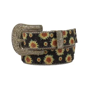 Angel Ranch Kid's Glitter Sunflower Black Leather Belt