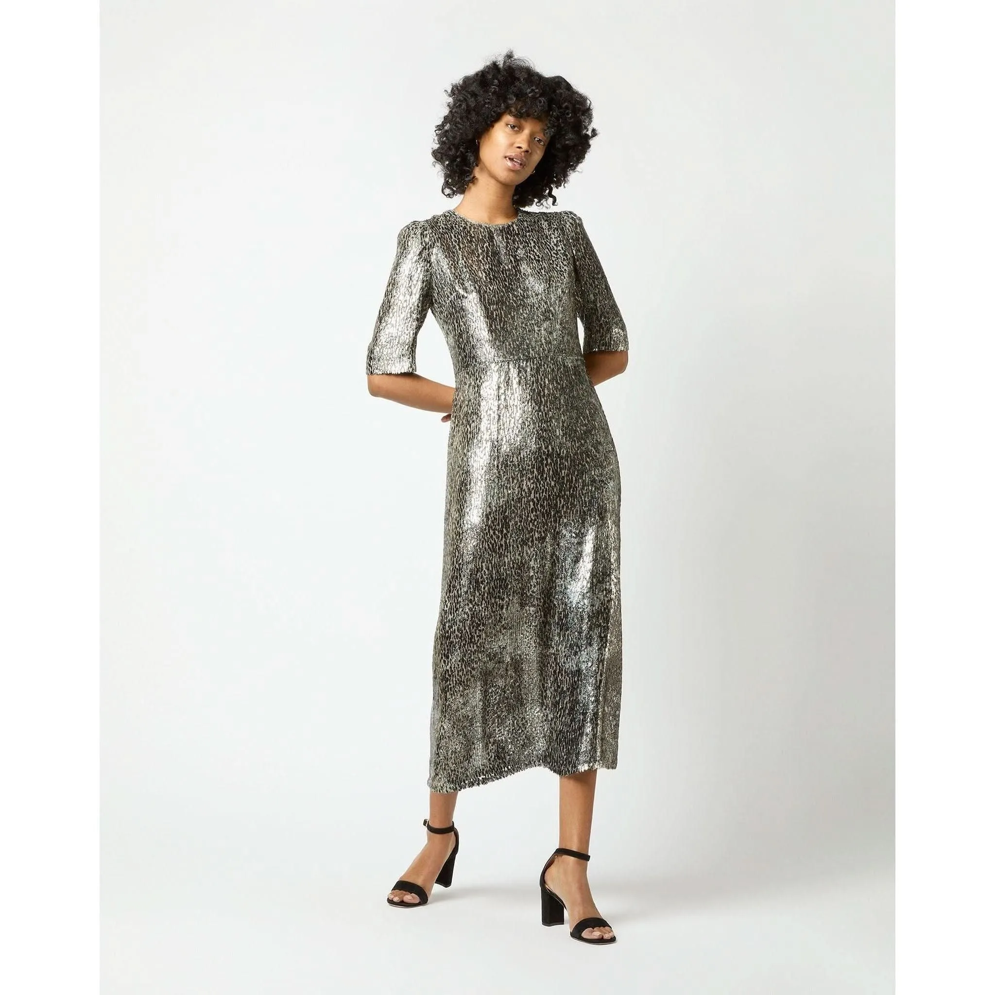 Ann Mashburn Lois Dress Olive Metallic Fil Coupé Georgette