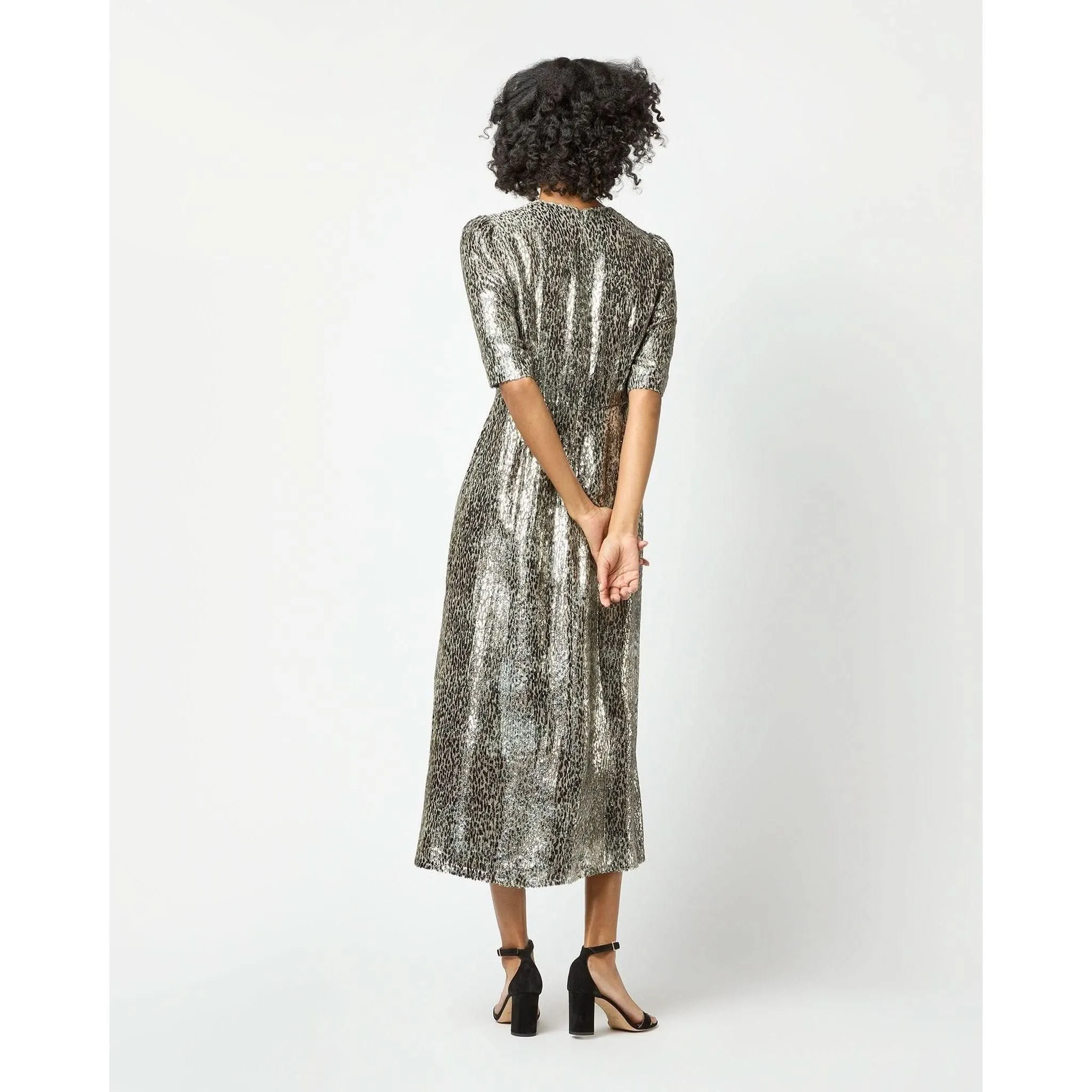 Ann Mashburn Lois Dress Olive Metallic Fil Coupé Georgette