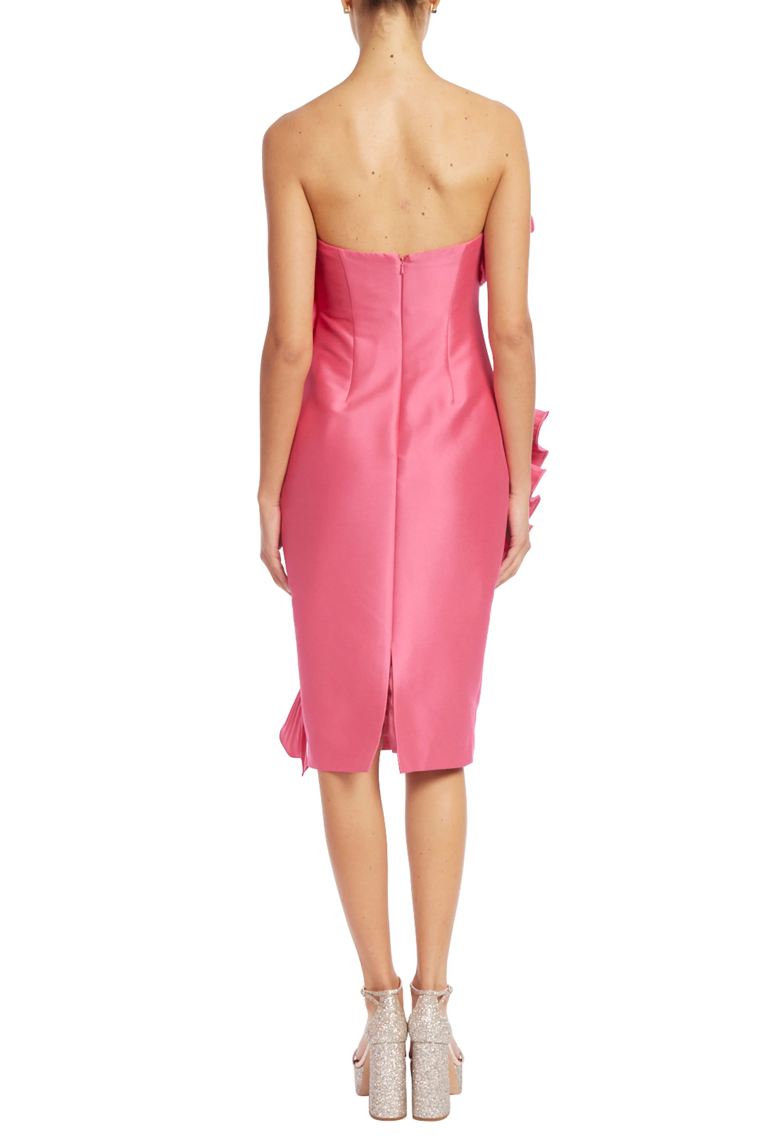 Badgley Mischka Asymmetrical Pleated Ruffle Cocktail Dress