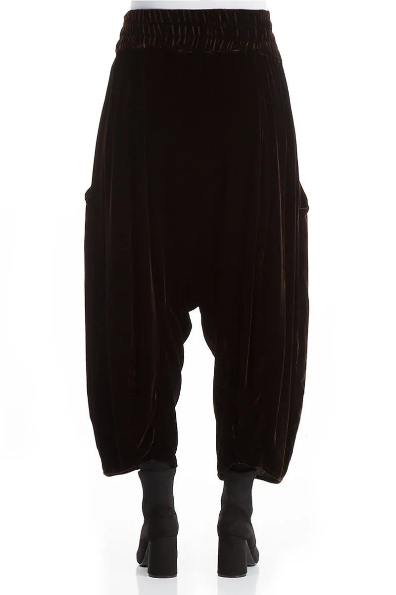 Baggy Loose Brown Silk Velvet Trousers