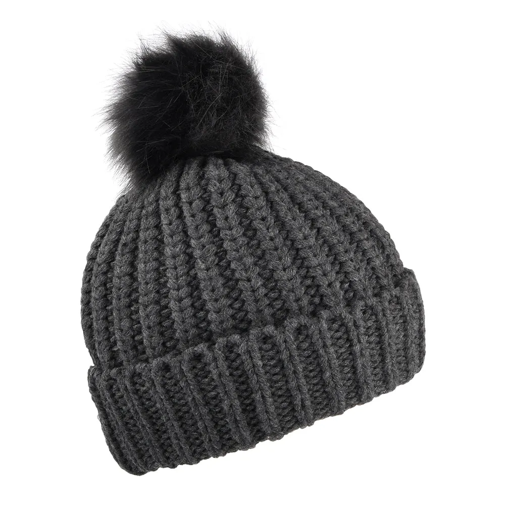 Barbour Hats Saltburn Faux Fur Pom Bobble Hat - Charcoal