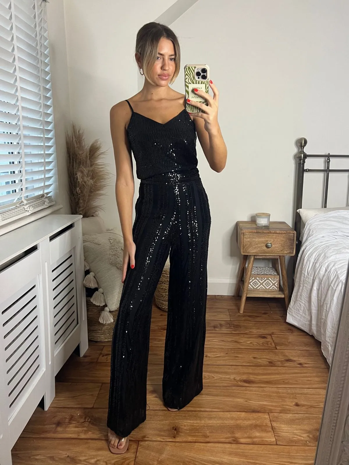 Becca Sequin Wide Leg Trousers in Black