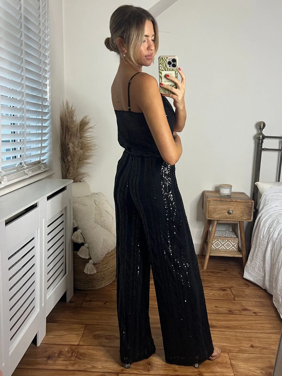 Becca Sequin Wide Leg Trousers in Black