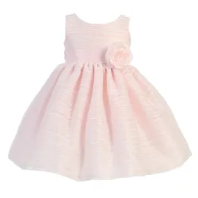 Big Girls Pink Sleeveless Striped Organza Easter Flower Girl Dress 7-10