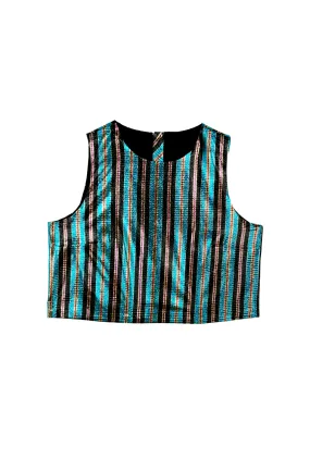 Birthday Audrey Top - Electric Blue Stripe Lame