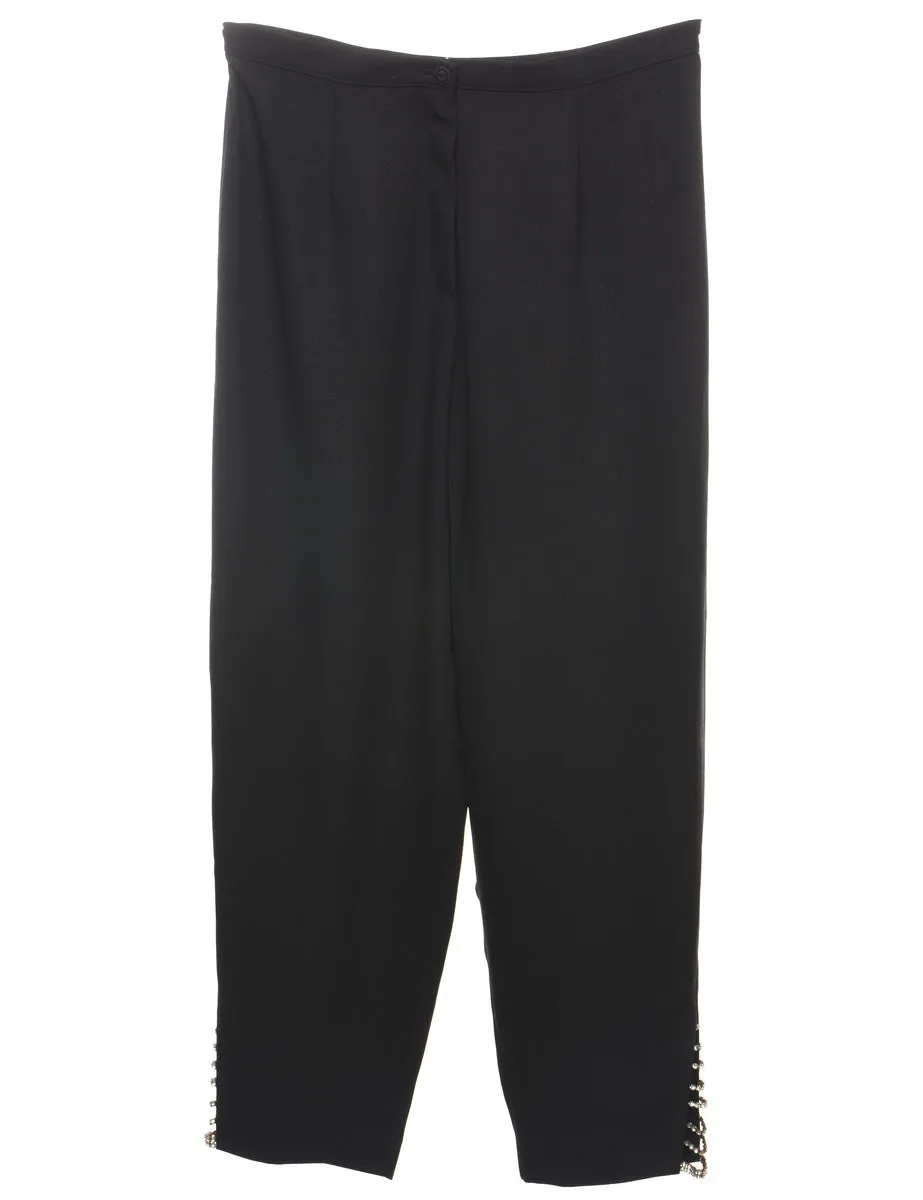 Black Casual Diamonte Detail Trousers - W30 L25