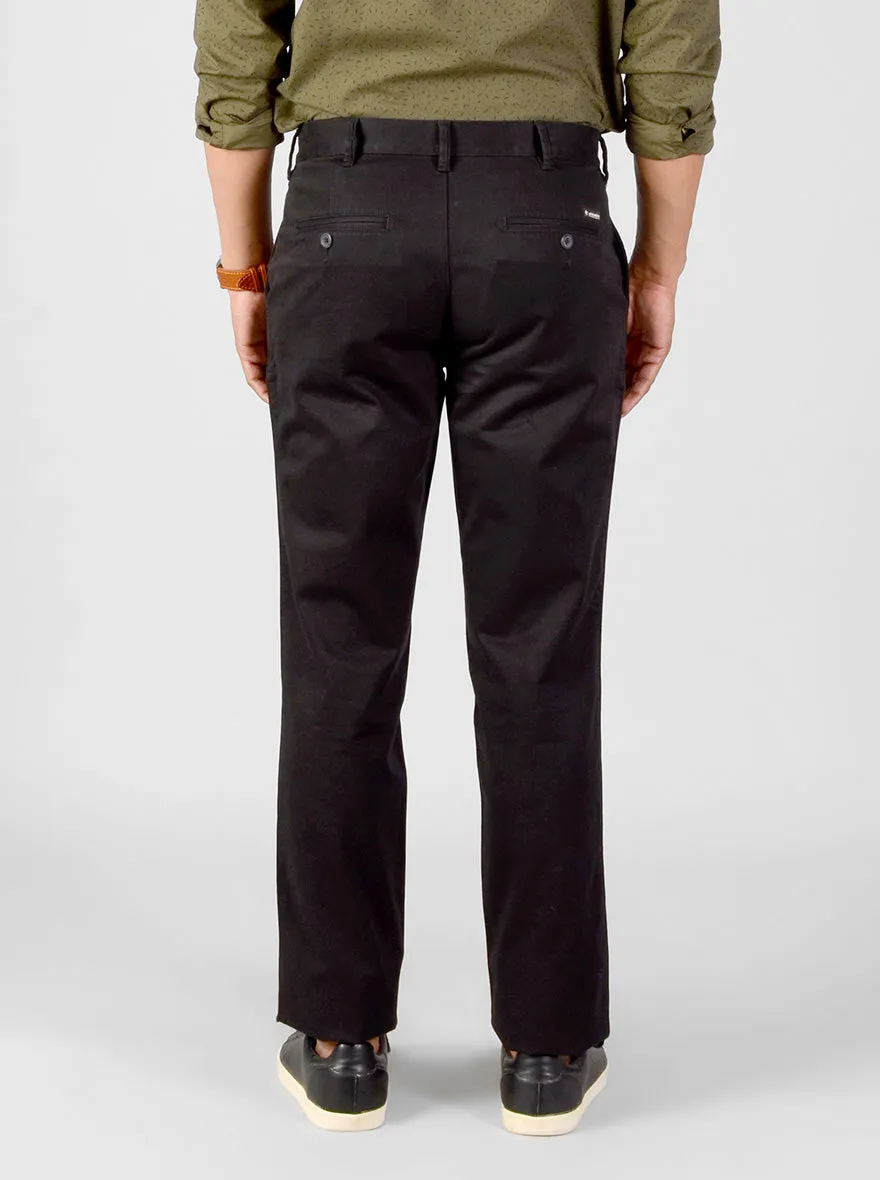 Black Self Textured Slim Fit Casual Trouser | Greenfibre