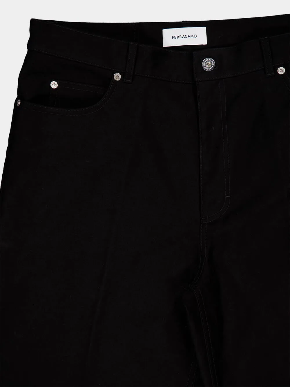 Black Straight-Leg Cotton Trousers