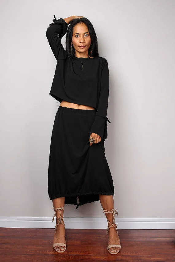 Black Two piece dress, black skirt and matching top