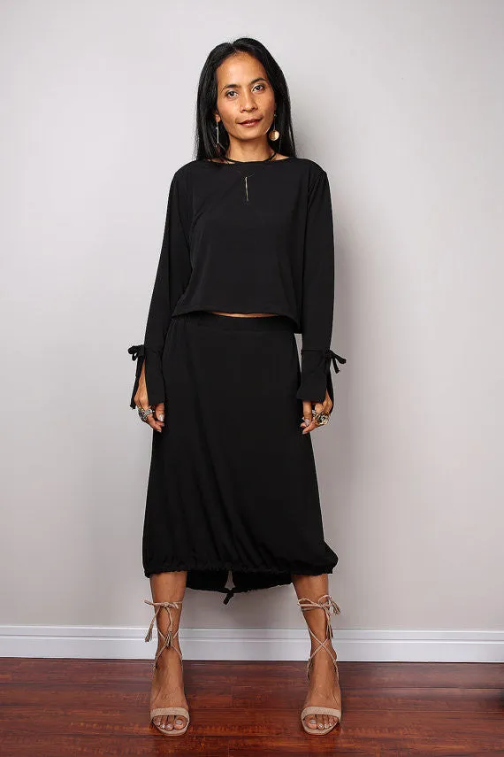 Black Two piece dress, black skirt and matching top