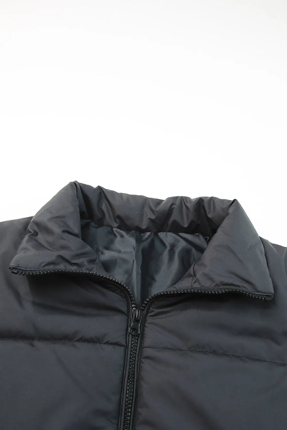 Black Zip Up Drawstring Hem Puffer Coat