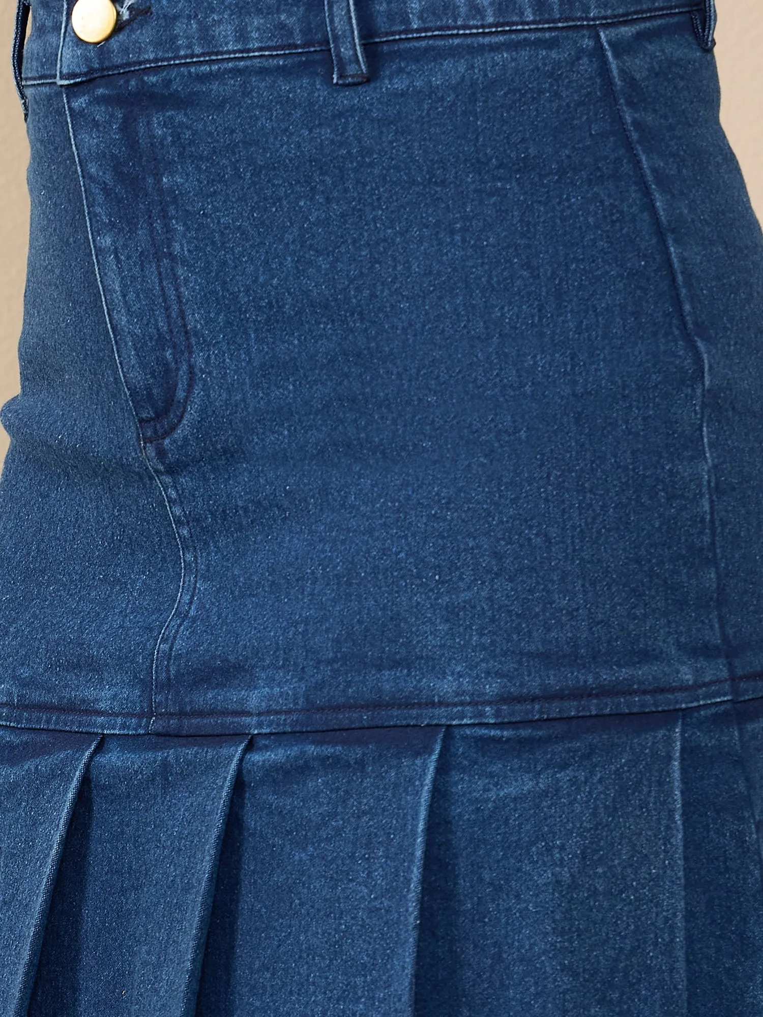 Blue Denim Pleat Detail Skirt