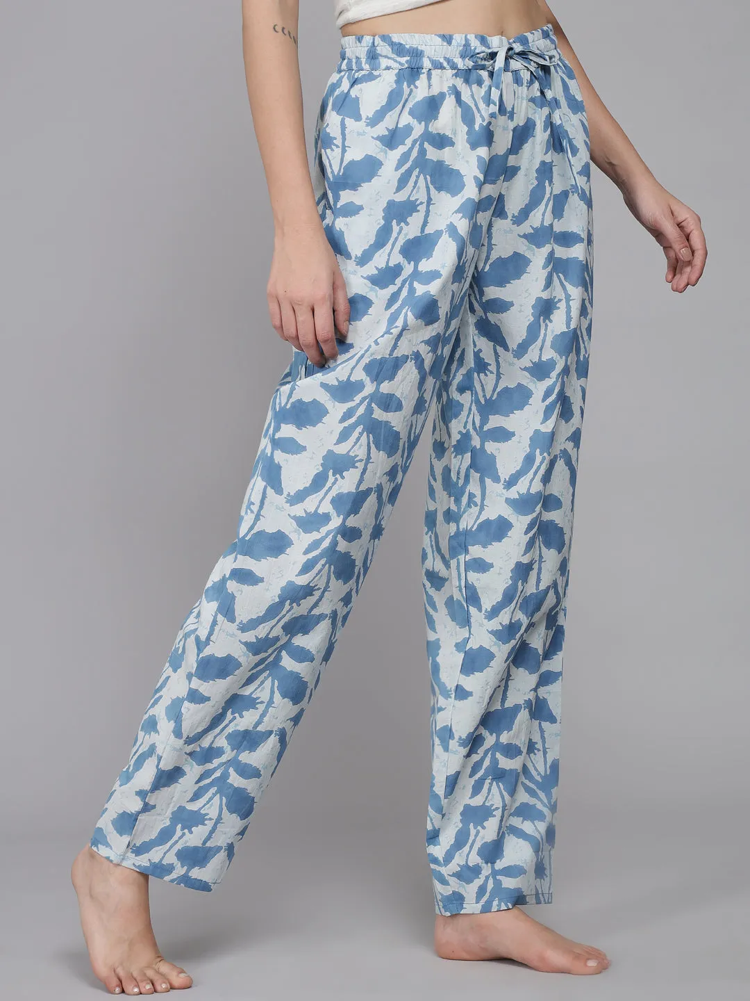 Blue Leaf Women's Cotton Pyjama by Shararat