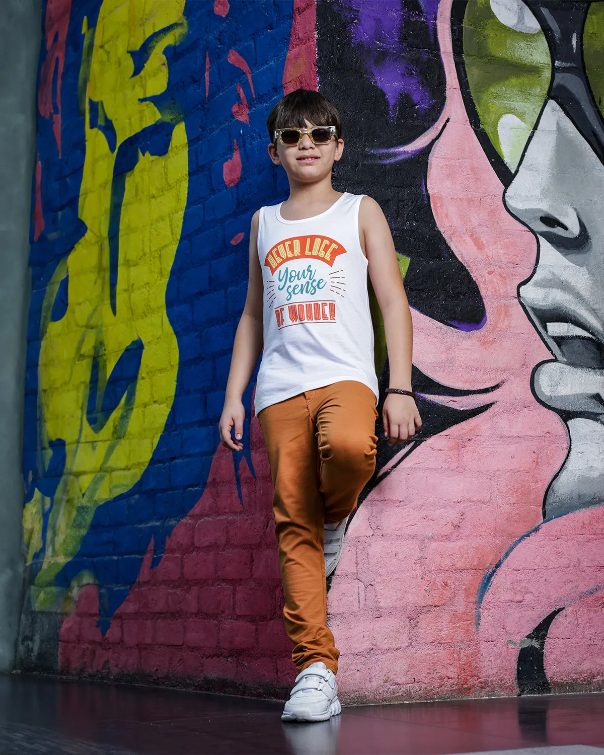 Boys Printed White Vest - Tank Top