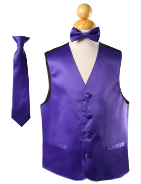 Boys Purple Satin Vest with Neck Tie and Bow Tie