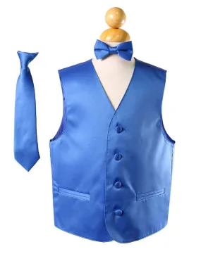 Boys Royal Blue Satin Vest with Neck Tie and Bow Tie